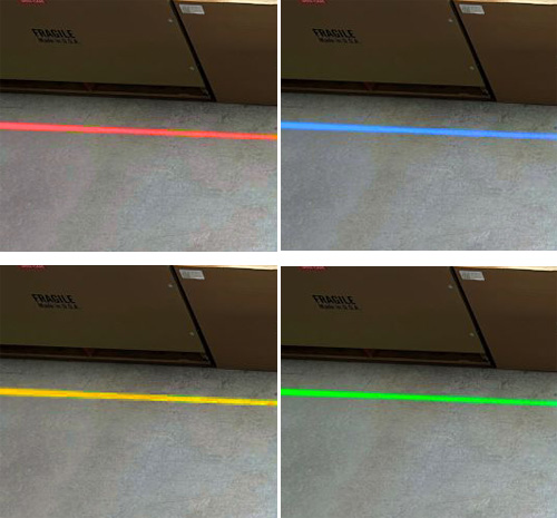 laser lines in red, blue, yellow and green