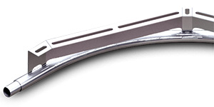 curved stainless steel track with attached flange that includes long slots for mounting