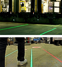 Projected laser lines at dock doors and inside a facility