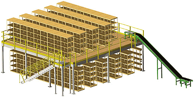 mezzanine system with incline conveyor