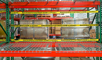 three safety straps installed in a rack bay