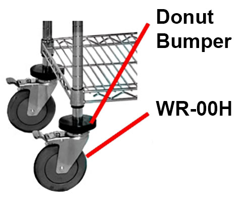 close-up of donut bumpers and casters