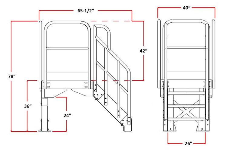 front and side view drawing with dimensions
