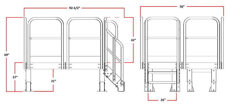 front and side view drawing with dimensions