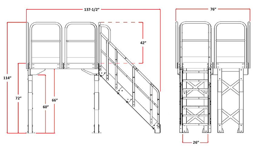 front and side view drawing with dimensions