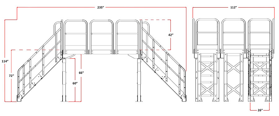 front and side view drawing with dimensions
