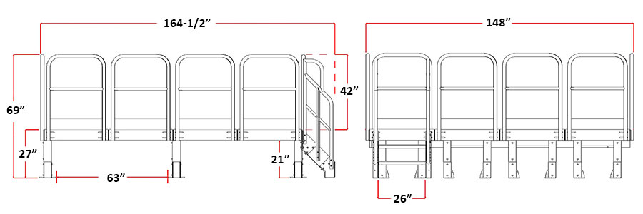 front and side view drawing with dimensions