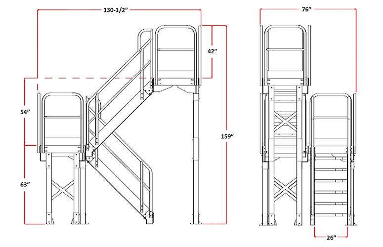 front and side view drawing with dimensions