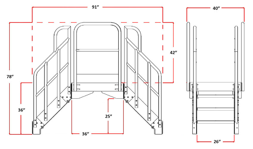 front and side view drawing with dimensions