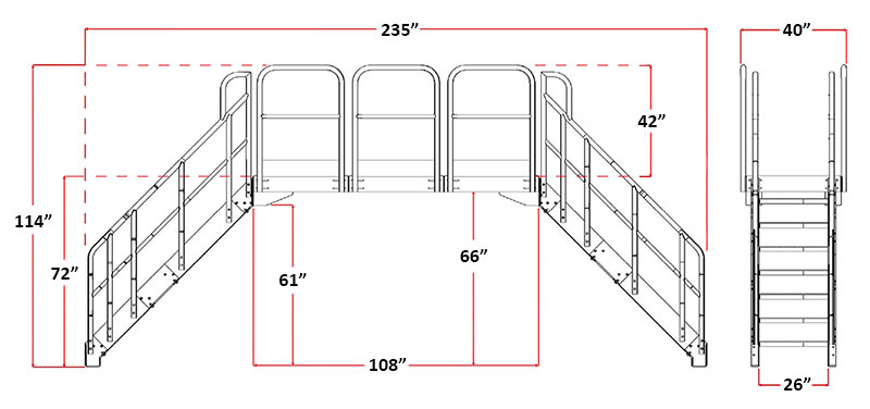 front and side view drawing with dimensions