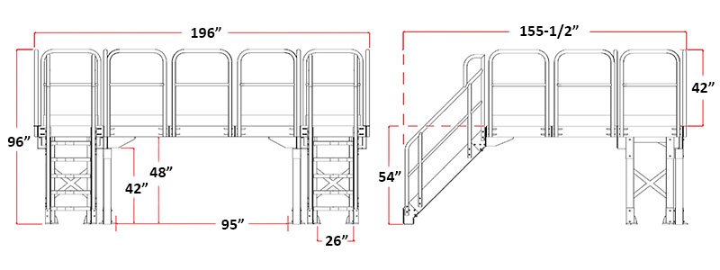front and side view drawing with dimensions