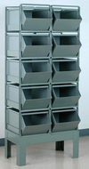 Stacking Rack w/ 10 Steel Stacking Bins (24"L x 15"W x 11"H)