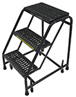 Ladder with Spring Loaded Casters - 3 Step, 28-1/2" Platform Height, No Handrails, Serrated Tread
