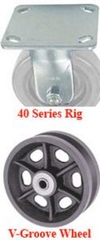 40 Series Rigid Caster - 4" x 1-1/2" V-Groove Iron Wheel - 700 lb. Cap.