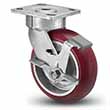 Swivel Caster with Side Lock - 4" x 2" Maroon Polyurethane on Aluminum Wheel, 800 lb. Cap.