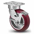 Swivel Caster with Side Lock - 5" x 2" Maroon Polyurethane on Aluminum Wheel with Round Tread, Maintenance-Free, 1000 lb. Cap.