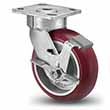 Swivel Caster with Side Lock - 6" x 2" Maroon Polyurethane on Aluminum Wheel with Round Tread, Maintenance-Free, 1250 lb. Cap.