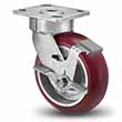Swivel Caster with Side Lock - 8" x 2" Maroon Polyurethane on Aluminum Wheel with Round Tread, 1250 lb. Cap.