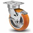 Swivel Caster with Side Lock - 5" x 2" Orange Polyurethane on Aluminum Wheel with Round Tread, Maintenance-Free, 1000 lb. Cap.