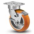 Swivel Caster with Side Lock - 6" x 2" Orange Polyurethane on Aluminum Wheel with Round Tread, Maintenance-Free, 1250 lb. Cap.