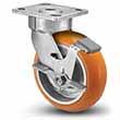 Swivel Caster with Side Lock - 8" x 2" Orange Polyurethane on Aluminum Wheel with Round Tread, 1250 lb. Cap.