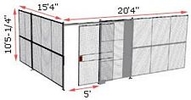 2-Wall Woven Wire Security Cage, No Ceiling, 20'4" x 15'4" x 10'5-1/4" with 5' Sliding Gate