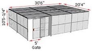 2-Wall Woven Wire Security Cage, w/Ceiling, 30'6" x 20'4" x 10'5-1/4" with 5' Sliding Gate