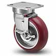 Swivel Caster with Side Lock - 6" x 2" Maroon Polyurethane on Aluminum Wheel with Round Tread, Kingpinless, 1250 lb. Cap.