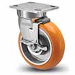 Swivel Caster with Side Lock - 4" x 2" Orange Polyurethane on Aluminum Wheel with Round Tread, Kingpinless, 800 lb. Cap.