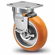Swivel Caster with Side Lock - 8" x 2" Orange Polyurethane on Aluminum Wheel, 1500 lb. Cap.