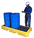3-Drum Spill Containment Pallet - Low Profile, with Drain, Yellow