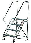 4 Step Aluminum Mobile Ladder Stand w/ Handrail - 26"W x 14"D Platform