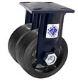 75 Series Rigid Dual Caster - 8" x 2" Rubber on Iron Wheels - 1,000 lb. Cap.