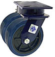 75 Series Swivel Dual Caster - 6" x 2" Urethane on Plastic Wheels - 1,800 lb. Cap.