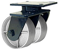 76 Series Swivel Dual Caster - 12" x 3" Cast Iron Wheels - Tapered Bearings - 7,000 lb. Cap.