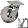 F Series Swivel Caster with Brake - 6" x 2" Cast Iron Wheel - 1,200 lb. Cap.