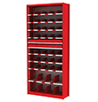 Small Parts Bin and Drawer Shelving - 38"W x 12"D x 84"H, 10 Adjustable Shelves, 43 Bins, 12 Drawers