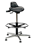 Polyurethane Sit/Stand Stool with Contoured Tilt Seat - 17" - 24.5"H adjustable, 5-leg Polished Aluminum Base