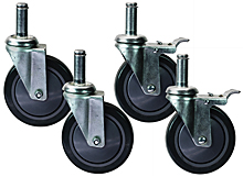 Four Swivel 5" x 1-1/4" Polyurethane Casters, 2 with brake
