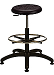 Polyurethane Work Stool with Round Seat - 19.5" - 27"H adjustable, 5-leg ABS Plastic Base