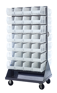 Double Sided Louvered Rack w/ 56 Clear View Bins