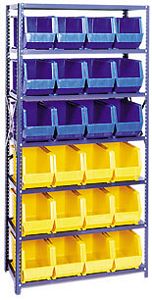 Steel Shelving, 18" x 36" x 75", 6 Shelves, 24 Bins