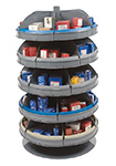 Rotabin Shelving, 28" dia x 34-1/8"h, 5 shelves, 30 compartments