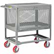 4-Sided Mesh Box Truck - Raised Platform with Gate & Lid, 24" x 36" Deck, 6" Poly Casters
