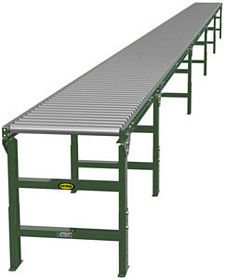 Steel Frame Gravity Roller Conveyor - 45' long, 15" wide, with supports