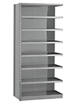 Closed Steel Industrial Shelving - 36" W x 18" D x 75" H, 8-Shelf Adder, 800 lbs. cap. per shelf