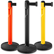Outdoor Stanchion with Retractable Belt Barrier - 38-1/4"H, 16" dia. Base, 12' Belt