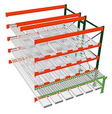 Pallet Rack w/ Flow Storage & Conveyor, 8H x 8W x 8D - 4 Shelves, 6 Lanes - Double Deep Adder