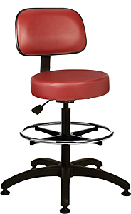 Vinyl Upholstered Work Stool with Round Seat - 22.5" - 32.5"H adjustable, 5-leg ABS Plastic Base, Backrest