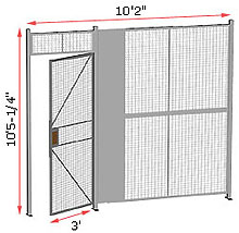 1-Wall Woven Wire Security Partition, 10'2" wide, 10'5-1/4" tall - 3' Hinged Gate